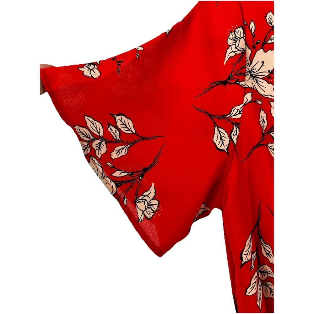 Sienna Sky Red Floral Wrap Dress L Boho Cottagecore Romantic V-Neck Mini Flutter - Picture 4 of 10